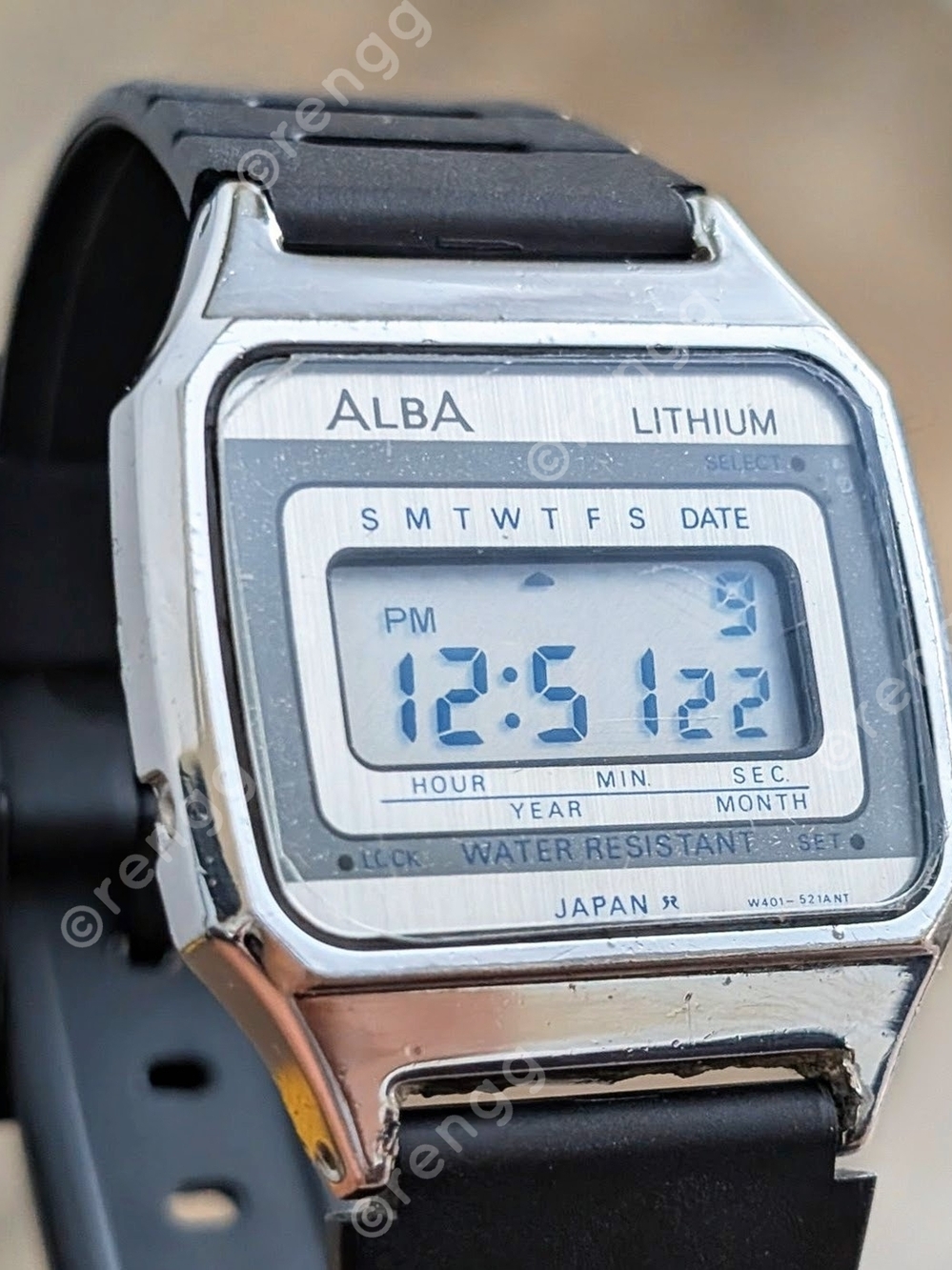 Rare Vintage Seiko ALBA 33mm Digital Lithium Silver Watch with Black Strap